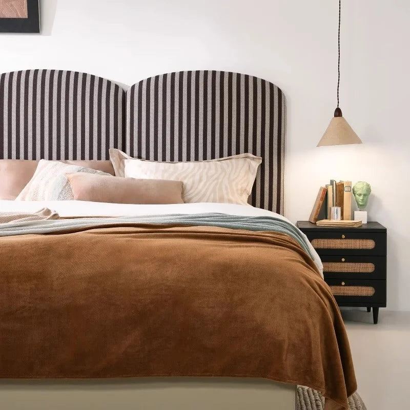 French Vintage Bed – Tufted High Back Zebra Striped Designer Statement