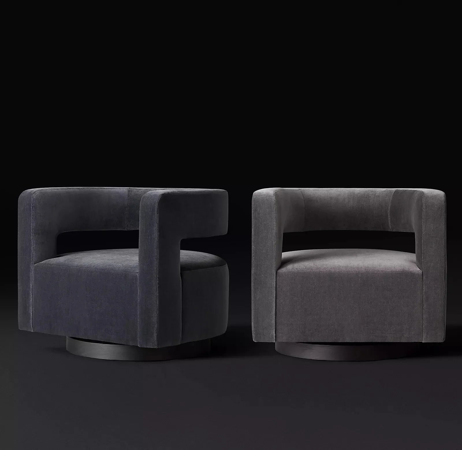 Drew Curved Swivel Chair – Modern Geometric Silhouette with Oak Base