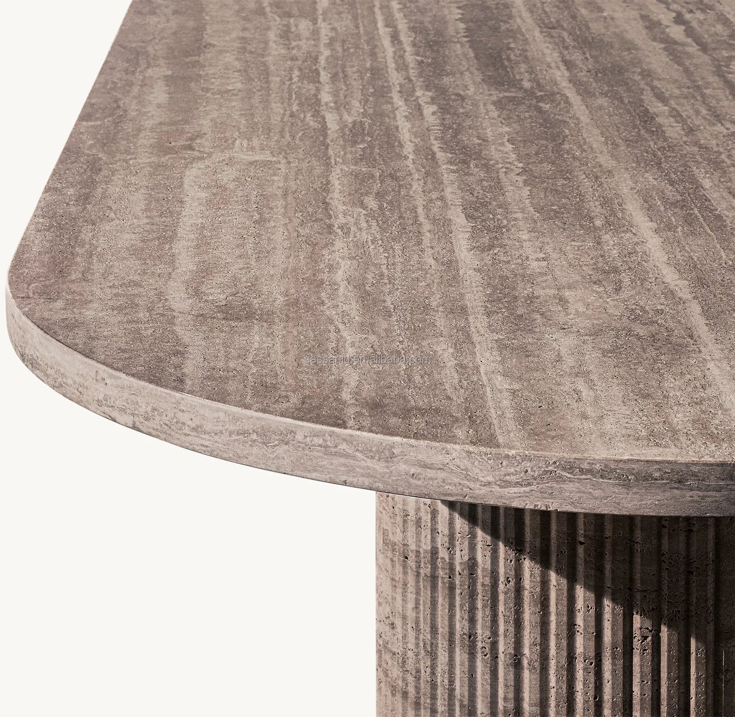 Dining Table – Sassanid Reeded Stone Base in Silver Travertine – Luxury Contemporary Piece