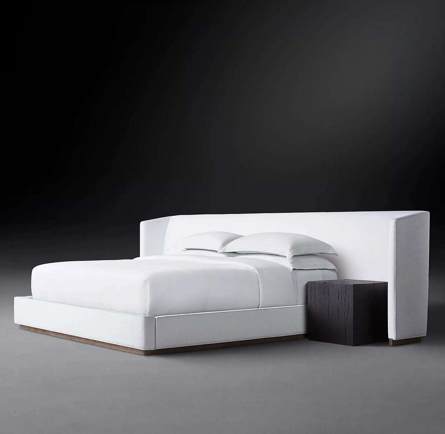 Upholstered Bed with Extended Headboard – Tufted Linen Modern Statement Piece