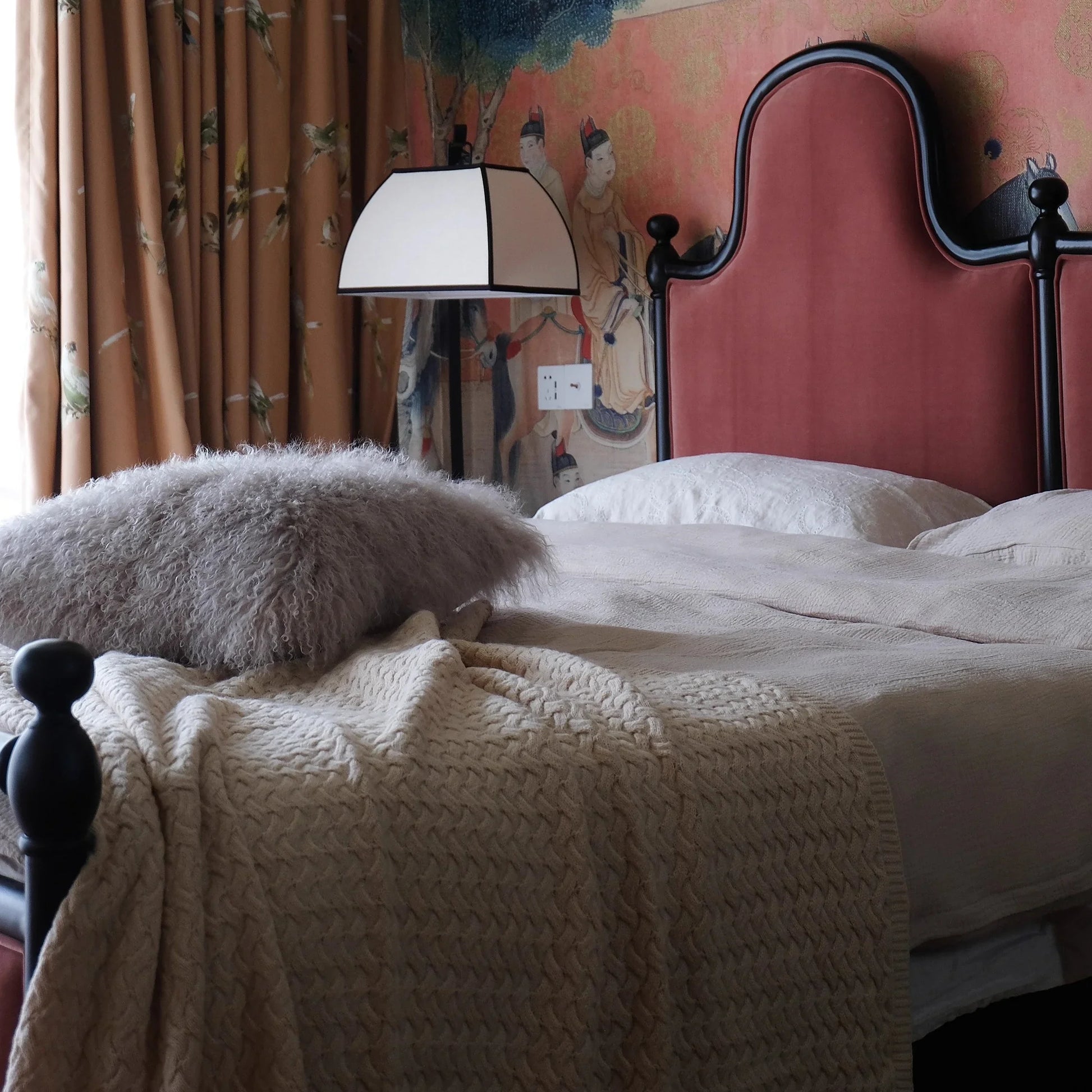Vintage High-back Upholstered Bed – Solid Wood Frame Old Paris Style