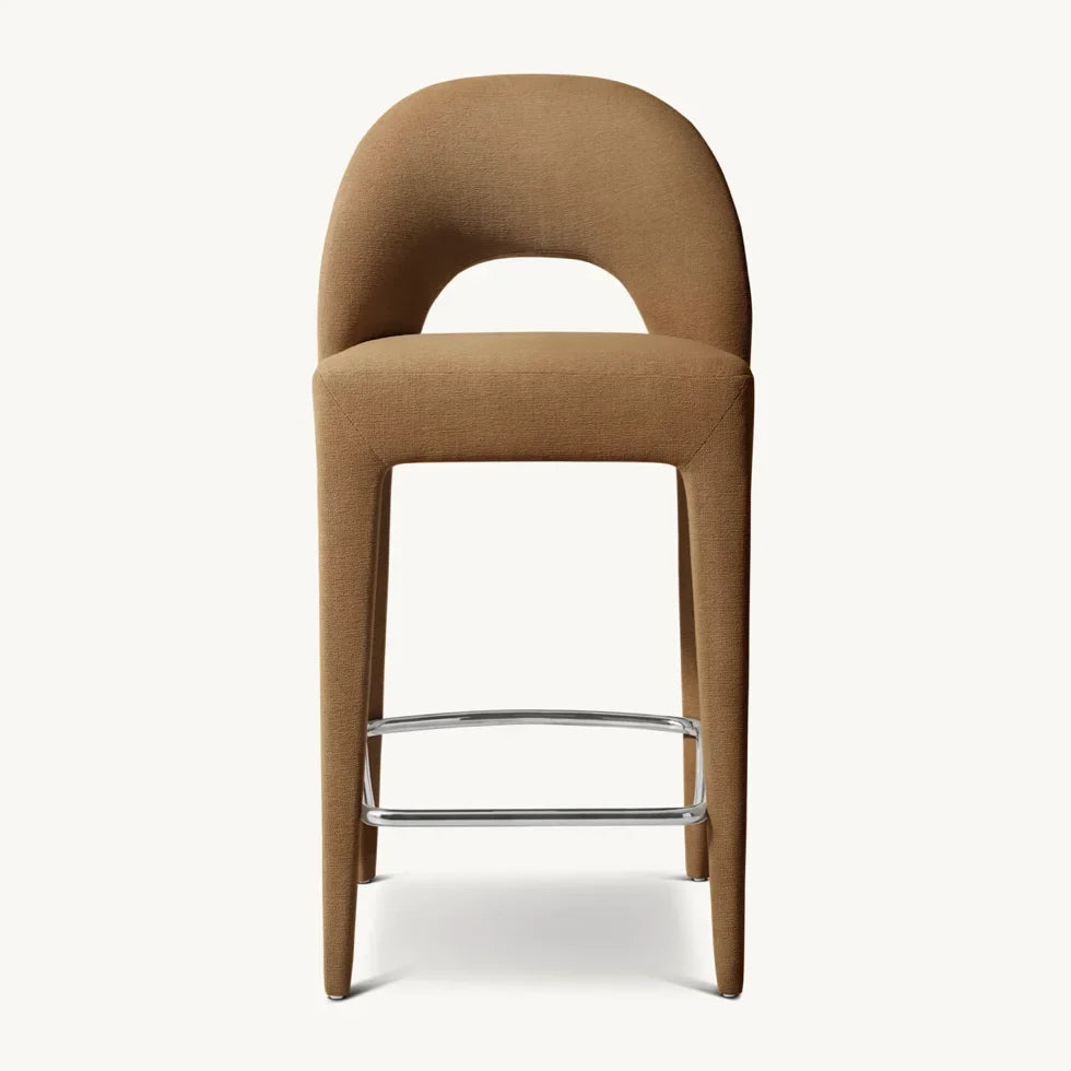 Belgian Design Sculptural Bar Stool – Burnt Caramel Performance Fabric Statement Piece