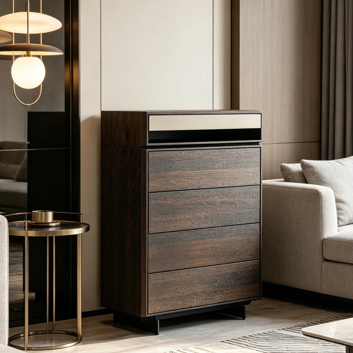 Modern Minimalist Wall-Mounted Chest of Drawers with Smoked Wood Veneer