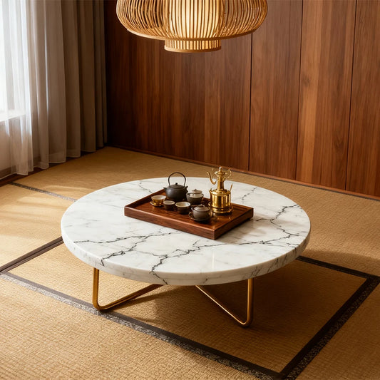 Luxury Round Quartz Stone Coffee Table Modern Italian Style for Villa