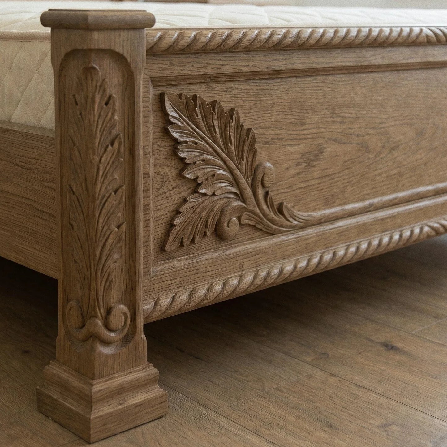 French Retro Carved Bed – Solid White Ash Wabi-Sabi Statement | 26-48