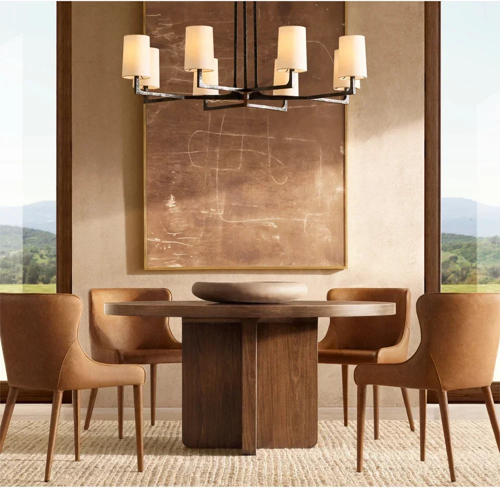 Round Dining Table Mid-Century European Design Walnut Santiago Statement Piece