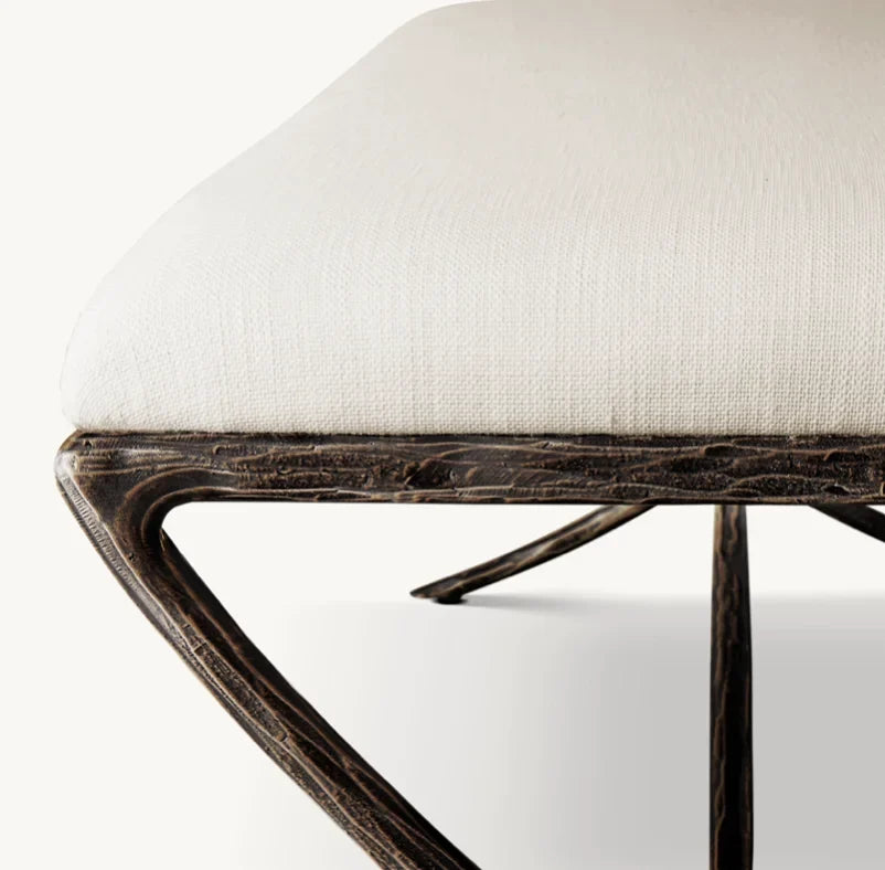 Contemporary Bedroom Bench – Hand-Forged Metal X-Base Fabric Seat – Italian Style