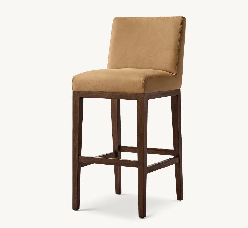 Morgen Midcentury Bar & Counter Stool – Leather & Oak Armless Statement Piece