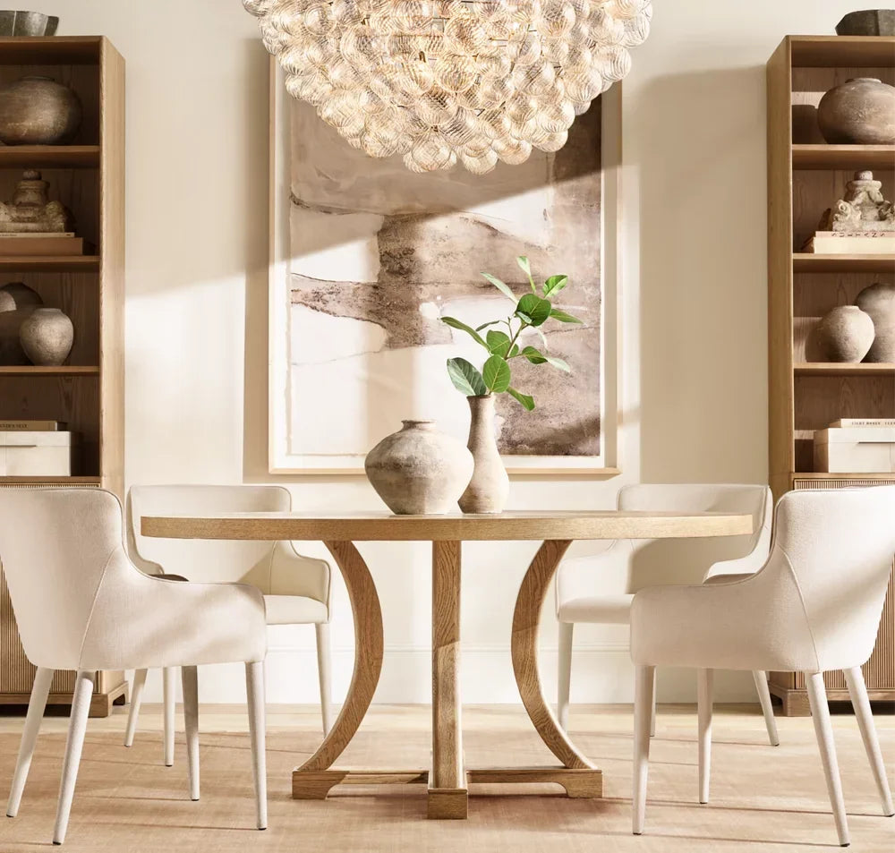 Genevieve Round Dining Table – Wire-brushed European White Oak Mid-century