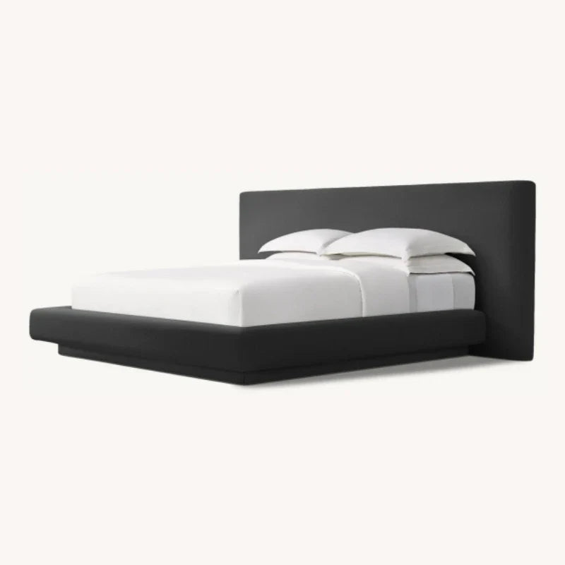Upholstered Panel Bed with Extended Headboard – Linen Fabric Mulholland Mid-Century Modern Statement Piece