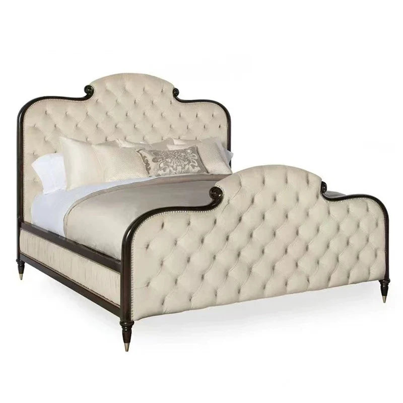 Platform Bed with Upholstered Headboard – Solid Birch Wood Light Luxury 26-164