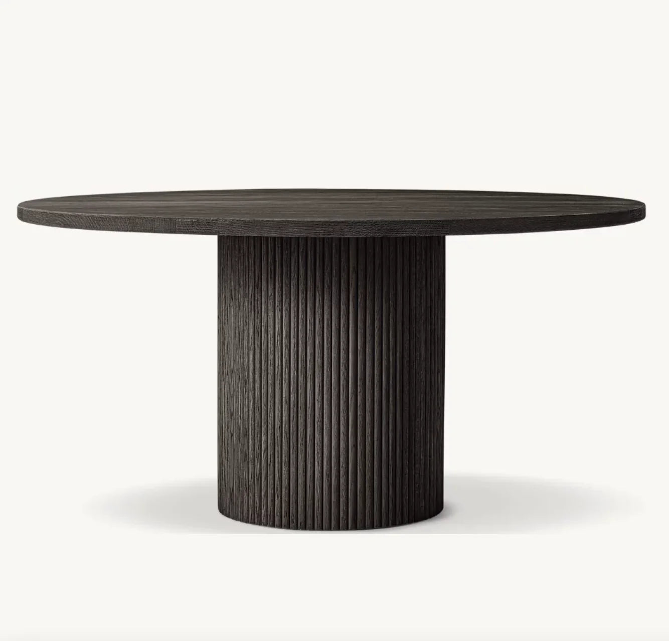 Mulholland Round Dining Table – Sculptural Minimalist Wire-Brushed American Oak Statement Piece