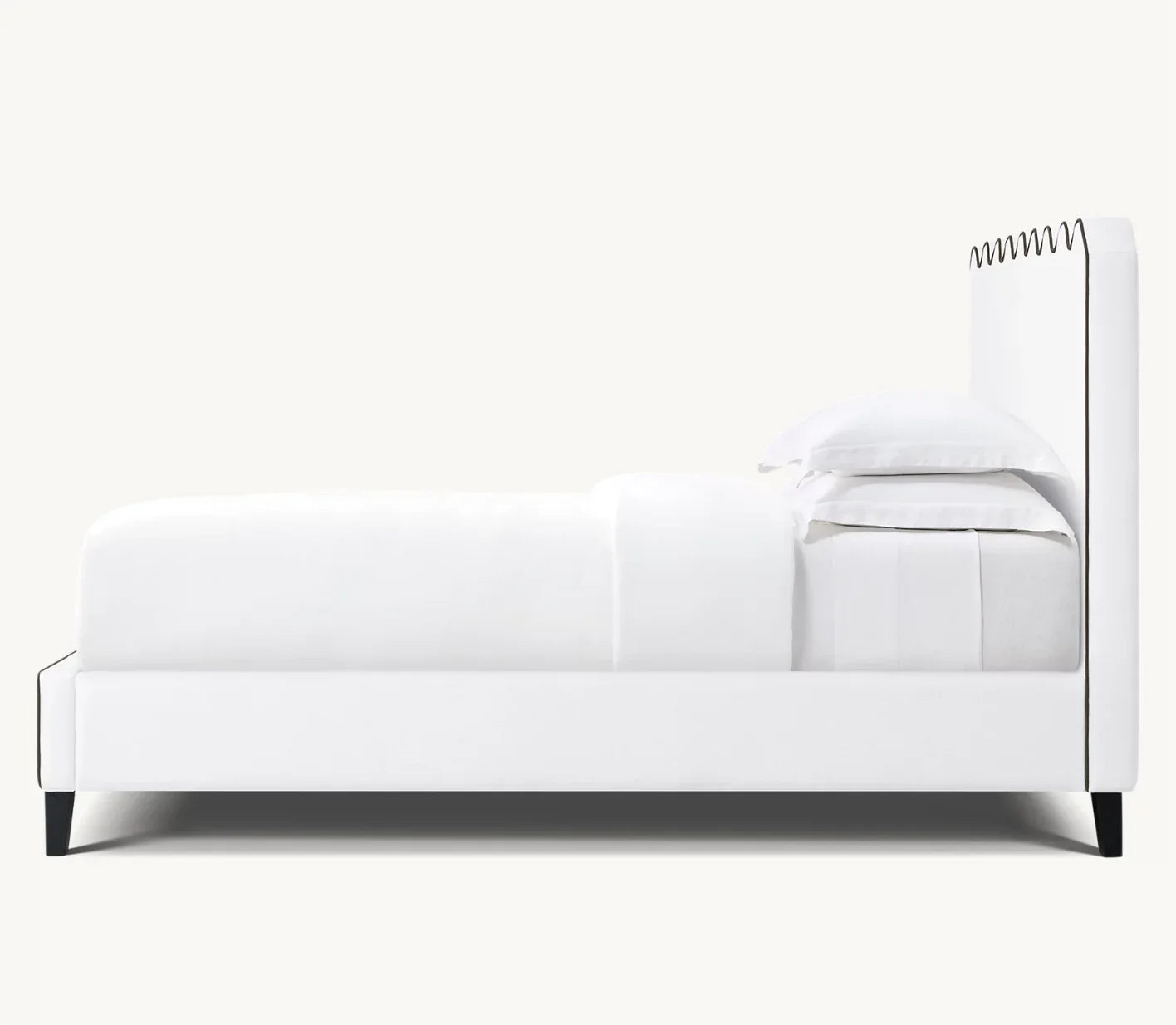 Lucie Upholstered Panel Bed – Belgian Linen Contrast Piping Modern Statement Piece