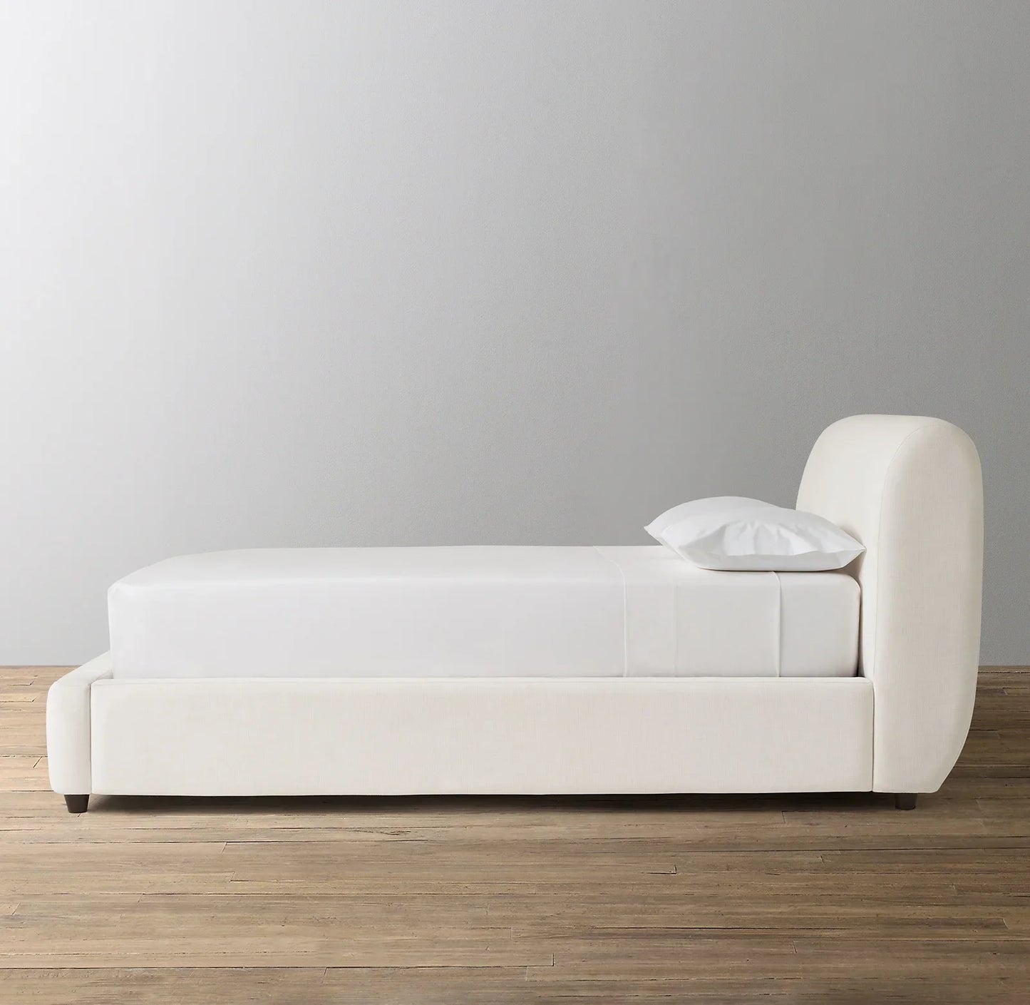 Upholstered Platform Bed – Slipcovered Leather Frame with Goose Feather Cushions – Sylvain