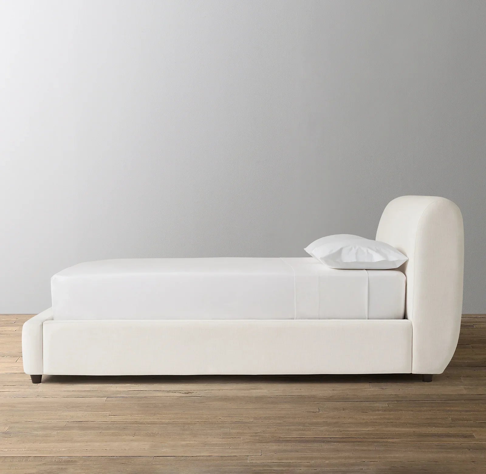 Upholstered Platform Bed – Slipcovered Leather Frame with Goose Feather Cushions – Sylvain