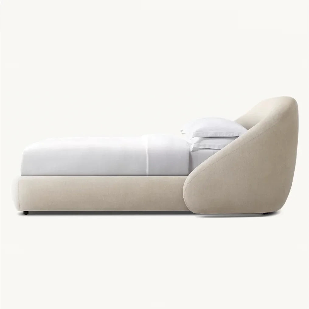 Upholstered Shelter Bed with Waterfall Arms – Contemporary European Fabric Platform Bed