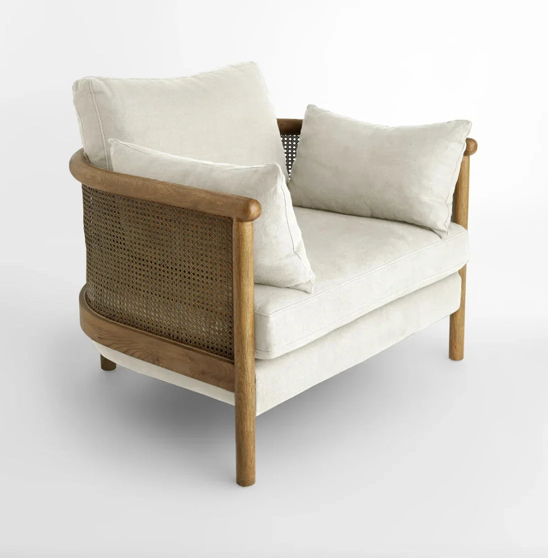 1960s-Style Armchair – Mid-Century Modern Linen – Solid Oak Frame Statement Piece
