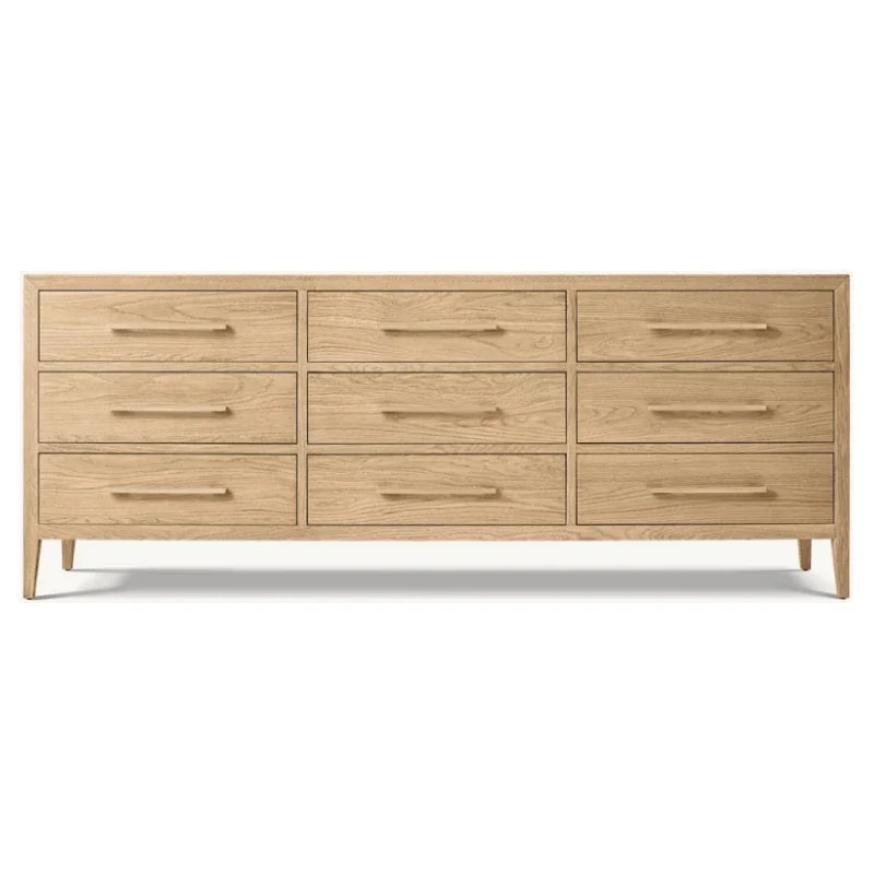 9-Drawer Sideboard 71-inch French Antique Solid Birch Wood Statement Piece