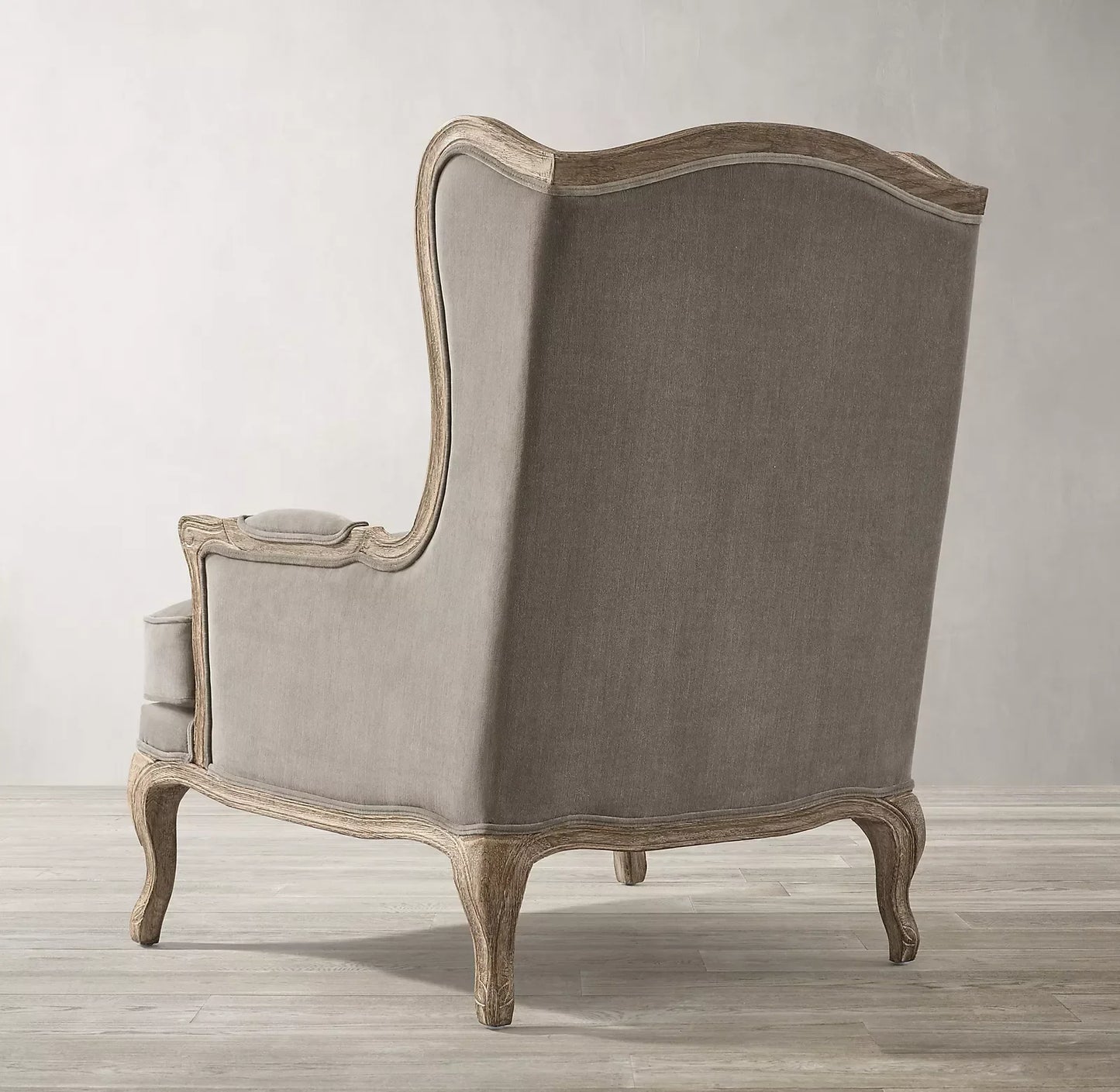 French Louis XV Wing Chair – Velvet Upholstered Oak Armchair
