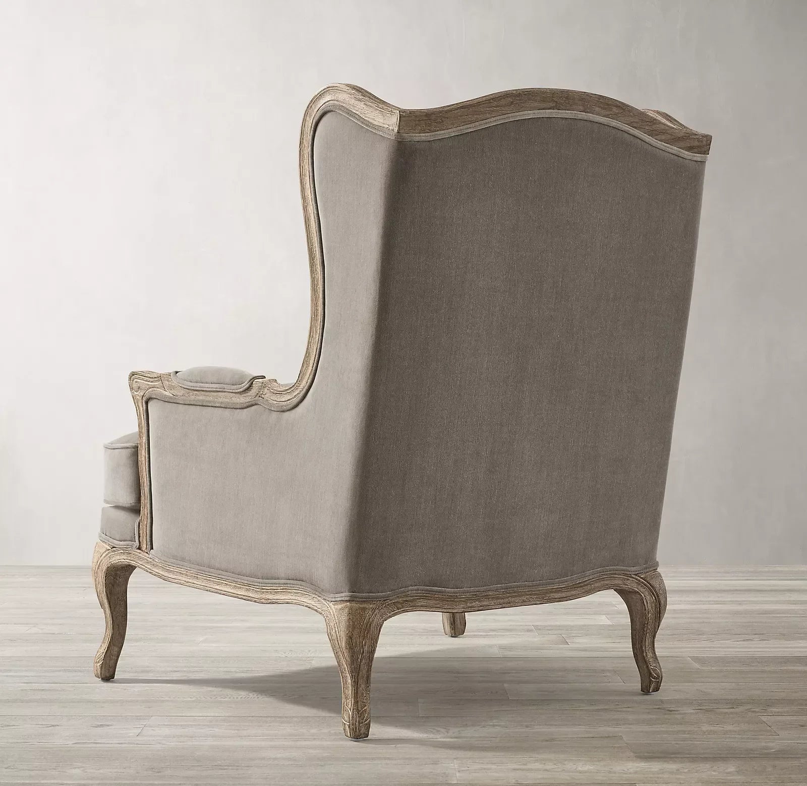 French Louis XV Wing Chair – Velvet Upholstered Oak Armchair