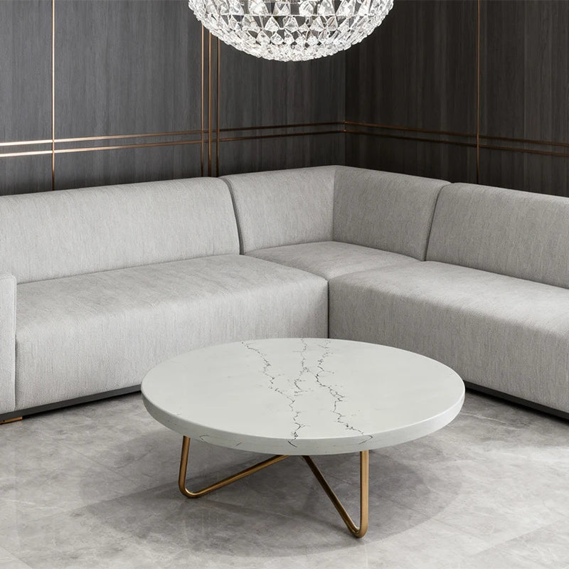 Luxury Round Quartz Stone Coffee Table Modern Italian Style for Villa