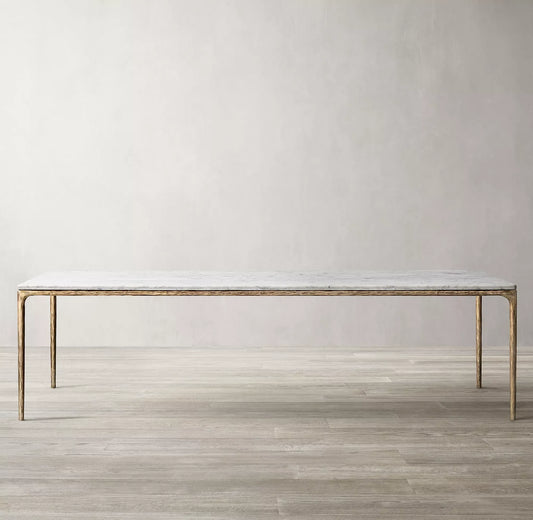 Dining Table Rectangular – Hand-Forged Brass and Marble Sassanid Statement Piece