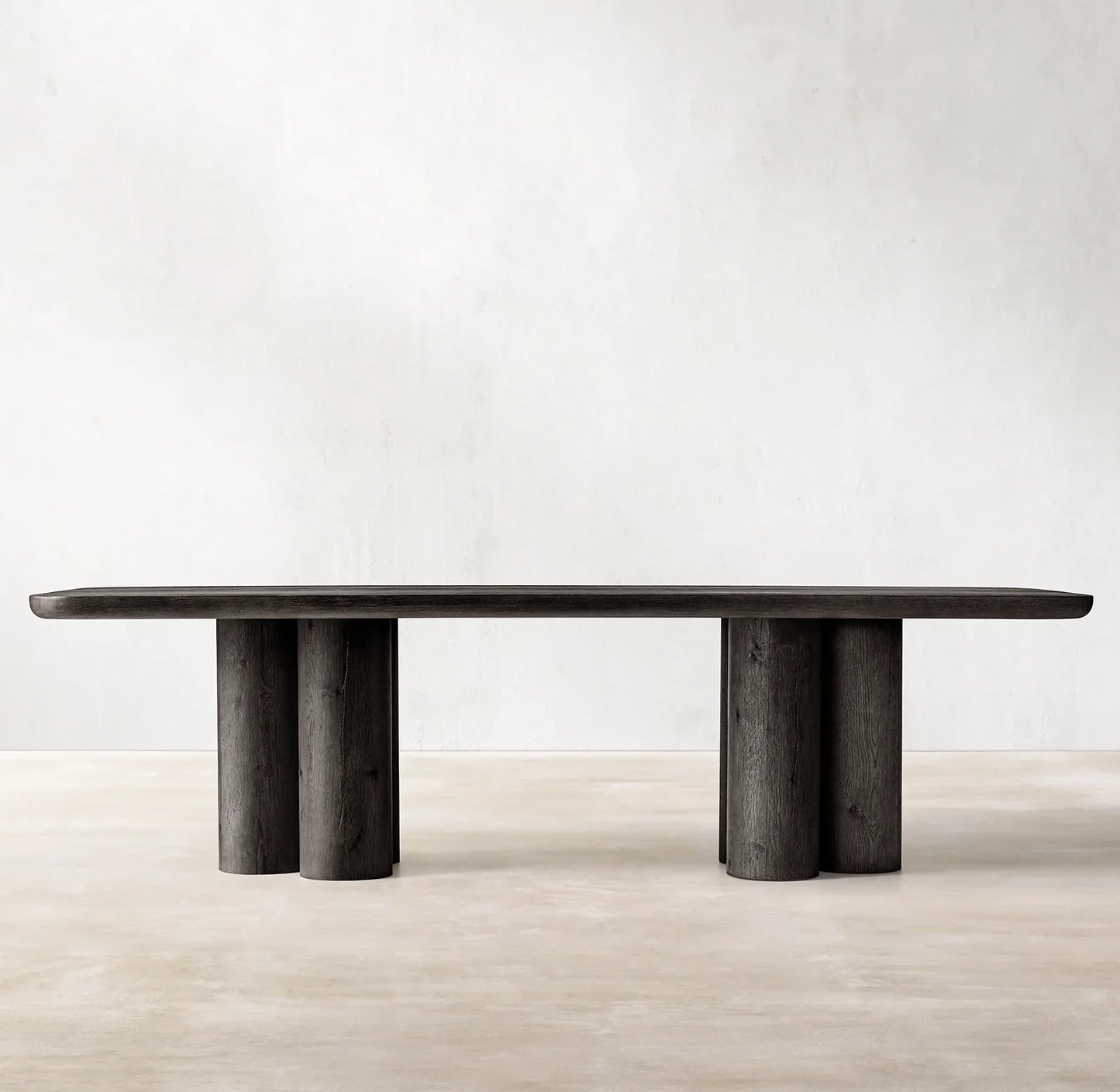Solid Oak Cylinder Base Dining Table – Mid-Century Modern Rectangular Design