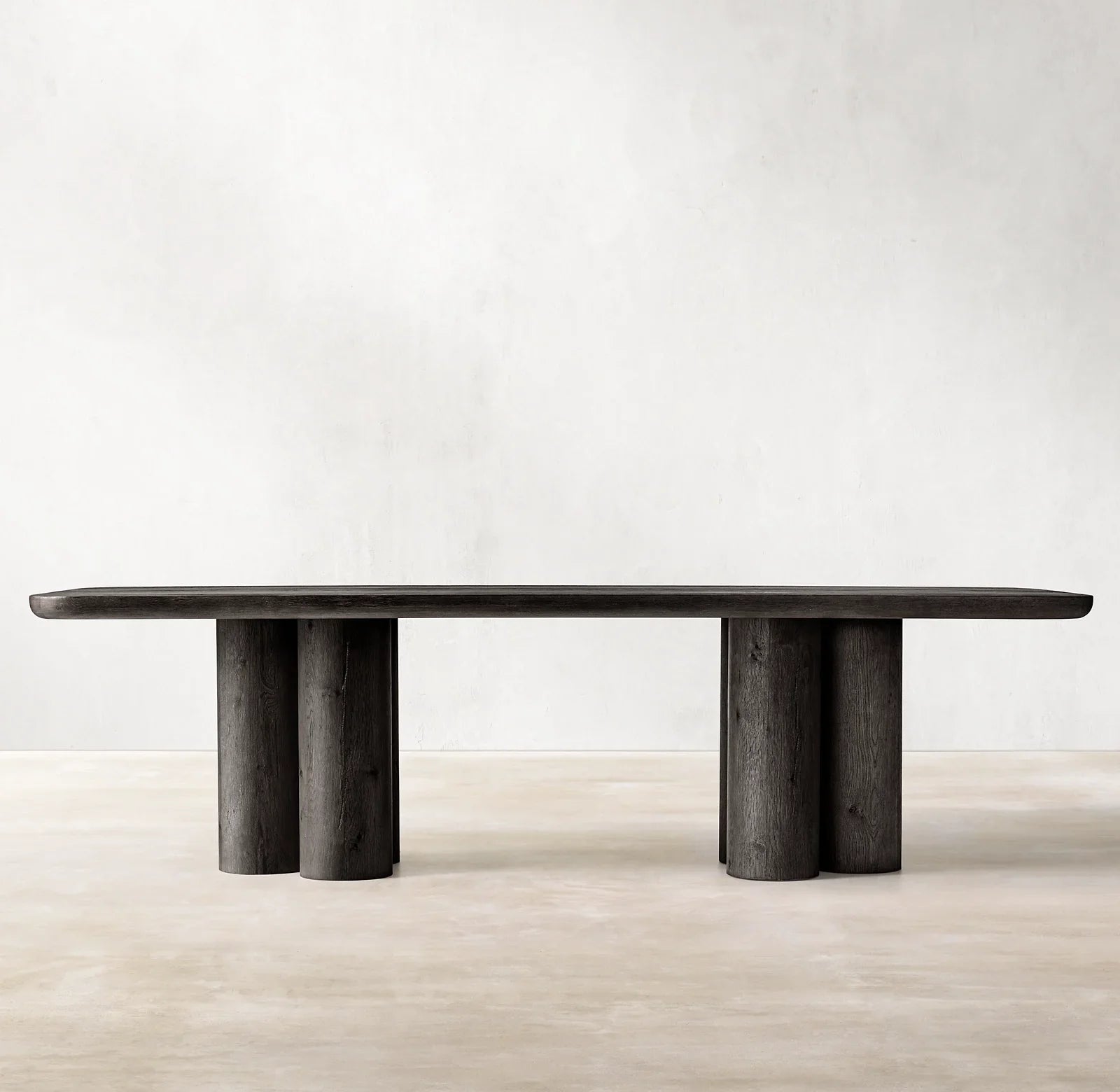 Solid Oak Cylinder Base Dining Table – Mid-Century Modern Rectangular Design