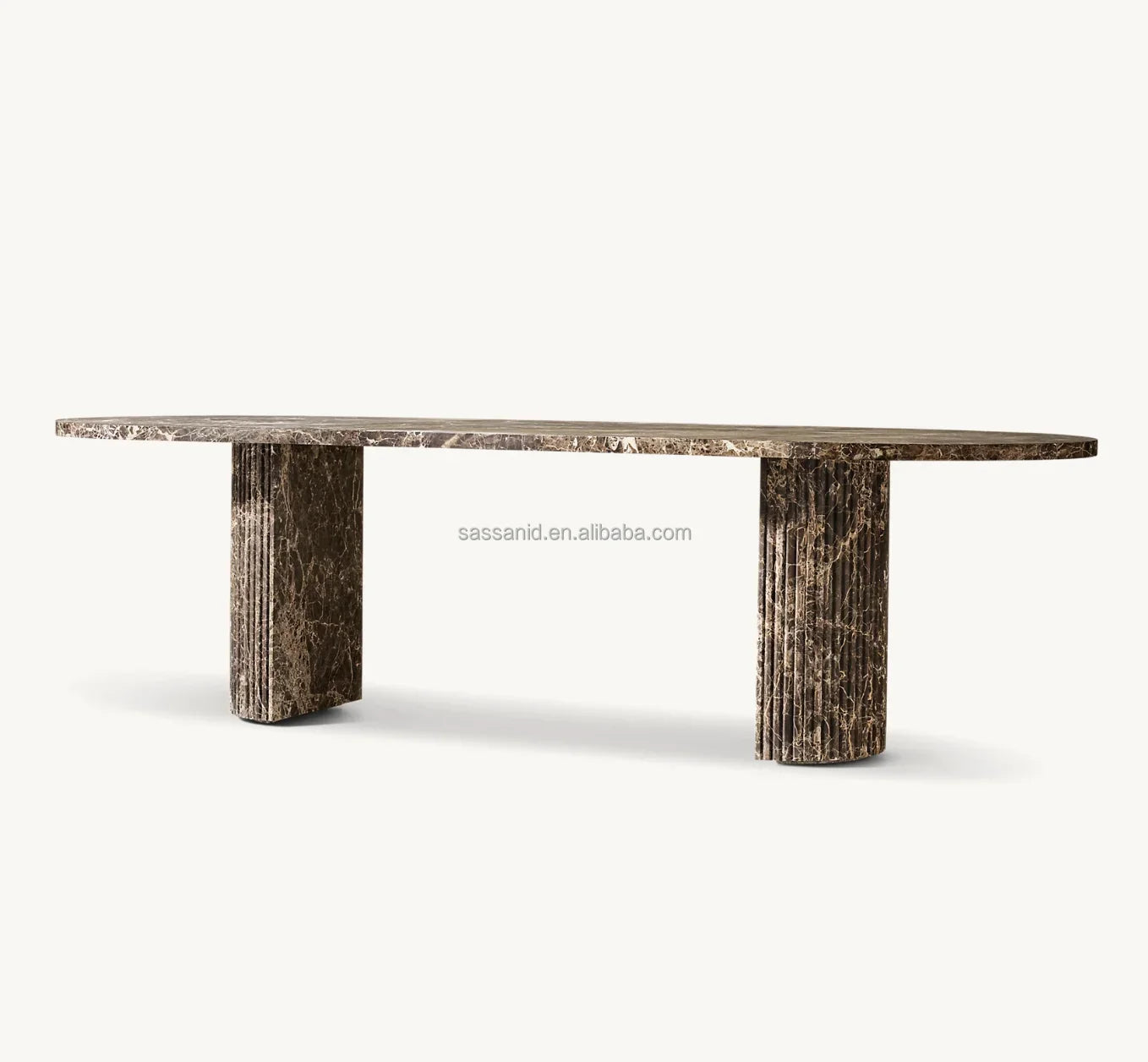 Sassanid Dining Table – Brown Emperador Marble Reeded Stone Statement Piece
