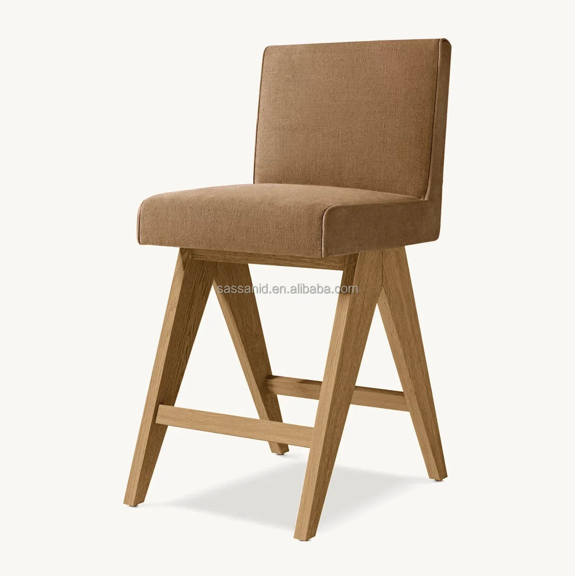 Midcentury Modern Bar and Counter Stools – Solid Oak Frame with Performance Fabric Upholstery
