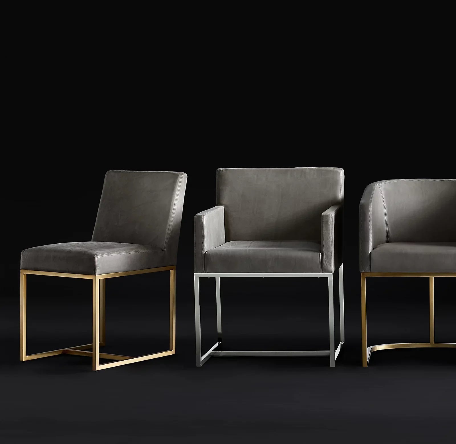 Mid-Century Dining Chair – Oak, Leather & Burnished Brass Design | 102119403408