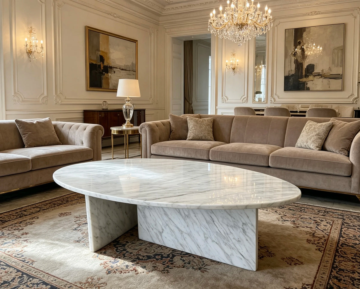 Luxury Water Drop Shape Carrara White Marble Coffee Table for Villa