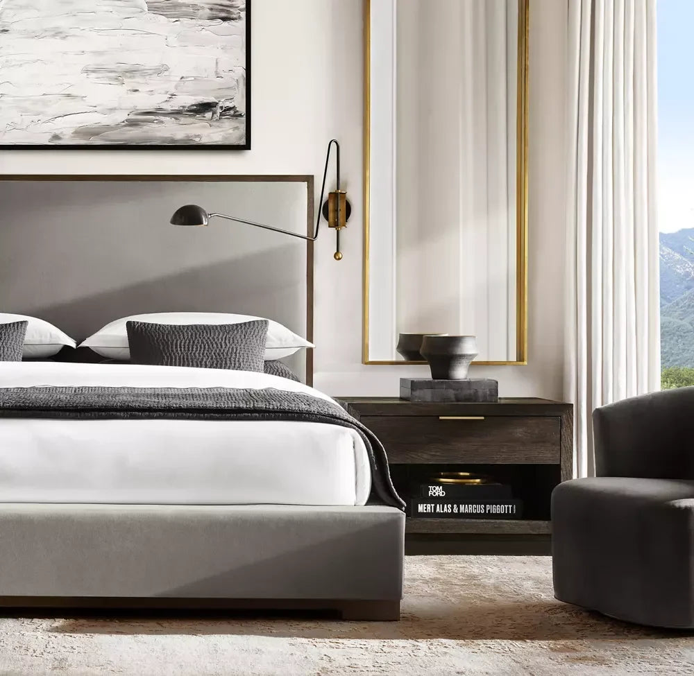 Panel Bed Framed Fabric Upholstered Modena – Contemporary Luxury Bedroom Statement Piece