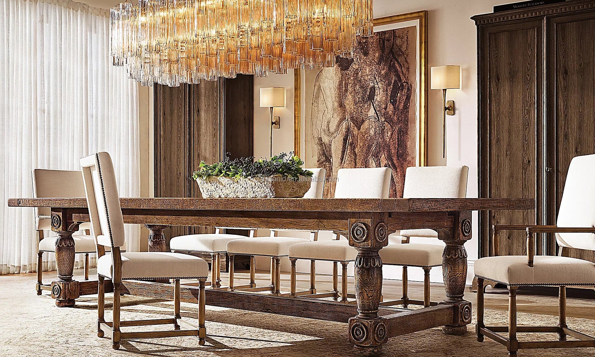 Monastery Extension Dining Table – Aged Oak & Forged Brass