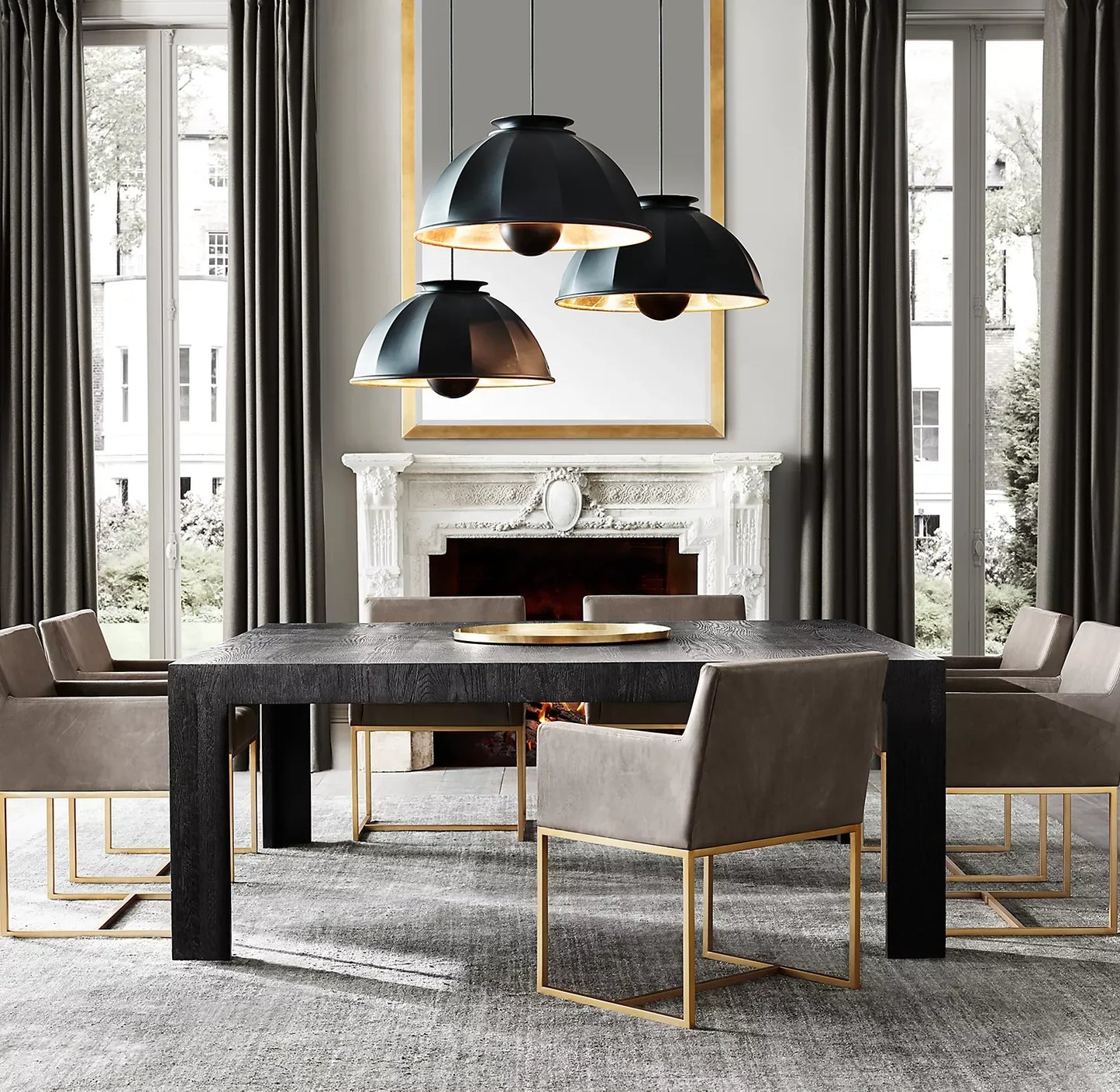 Mid-Century Dining Chair – Oak, Leather & Burnished Brass Design | 102119403408