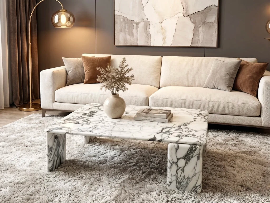Luxury Square Natural Marble Coffee Table Modern Italian Style for Villa