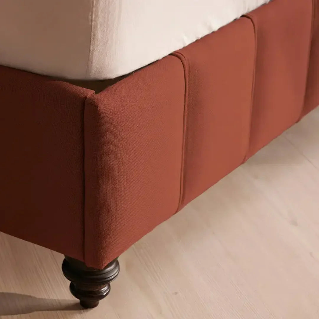 French Retro High-Back Bed – Velvet Upholstered Nordic Refined Piece | 985741