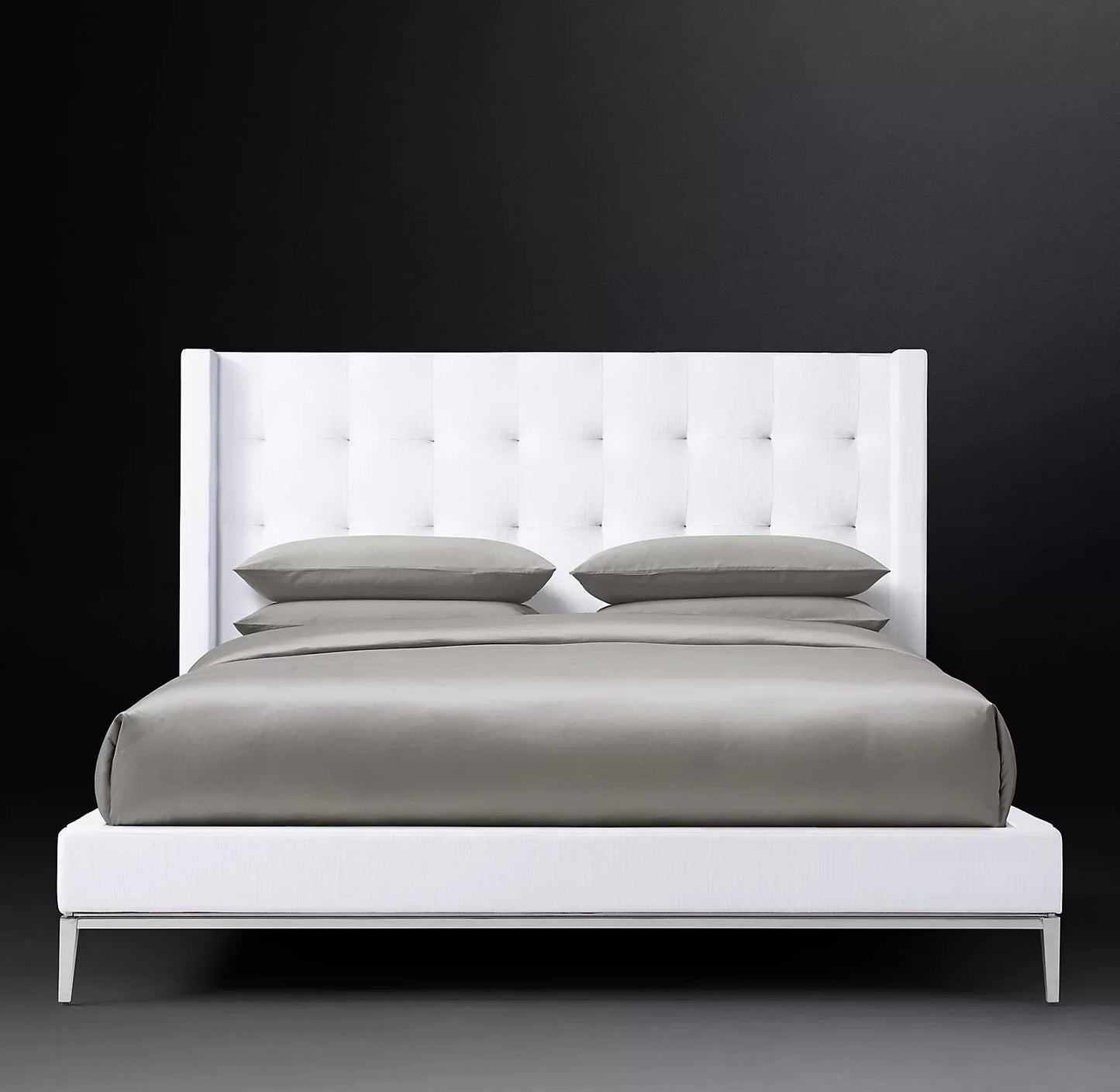Italian Modernist Shelter Platform Bed – Tufted Fabric Upholstered Statement Piece