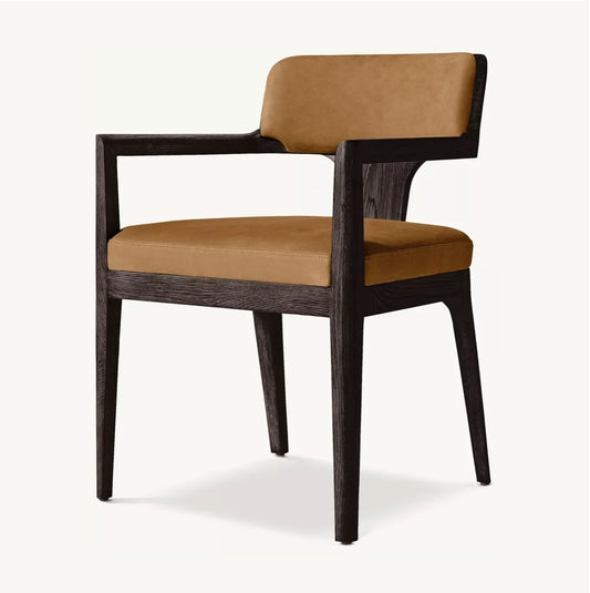 Theo Midcentury Dining Armchair – Solid Oak & Leather Minimalist Statement Piece