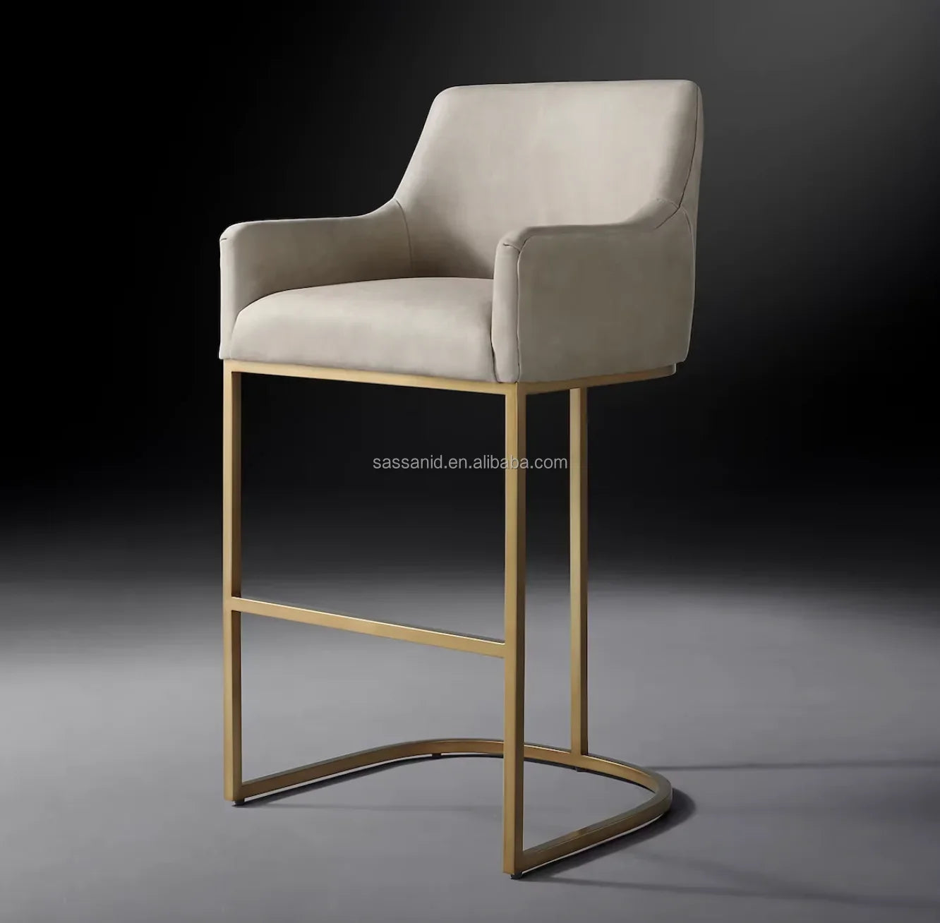 Emery Curved-Back Leather Bar Stool – Brass Frame Italian Leather Statement Piece