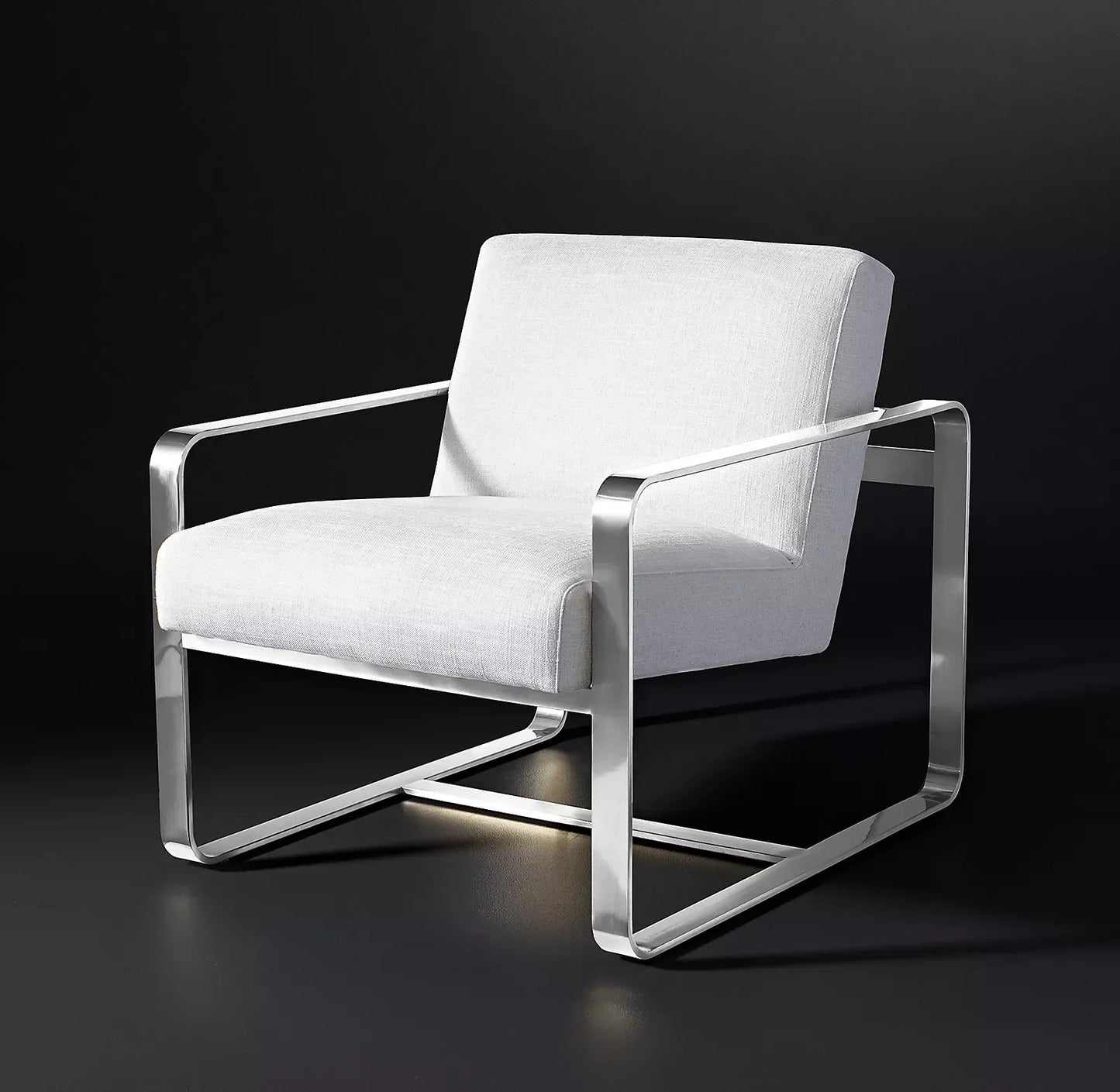 Modern Sofa Chair, Openwork Ribbon Frame – Polished Stainless Steel Statement Piece