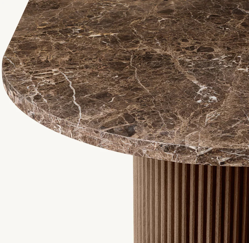 Byron Dining Table – Emperador Marble Inlay – Solid Oak Statement Piece