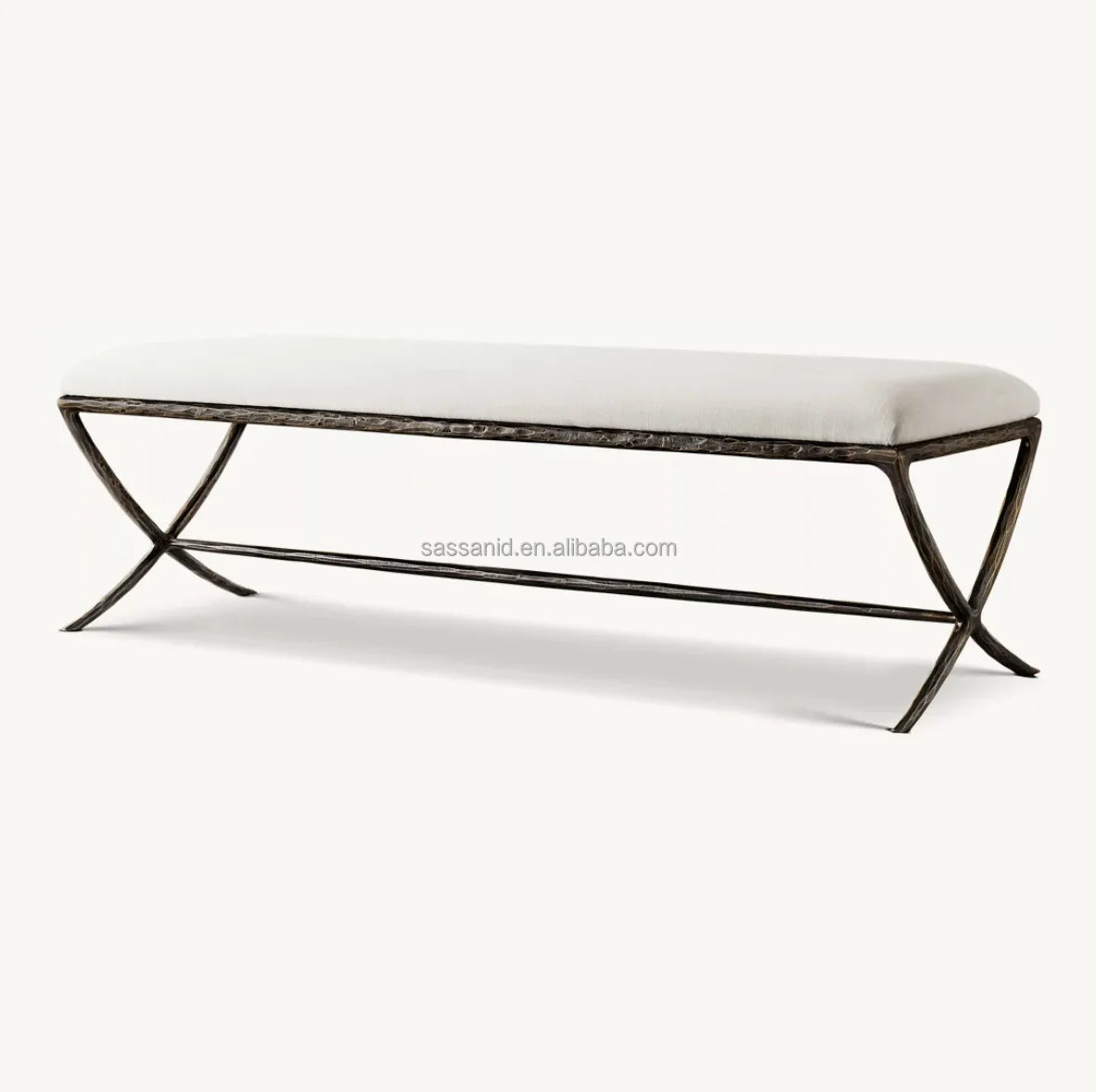 Hand-Forged Metal X-Base Bench – Luxury Brass Statement Piece