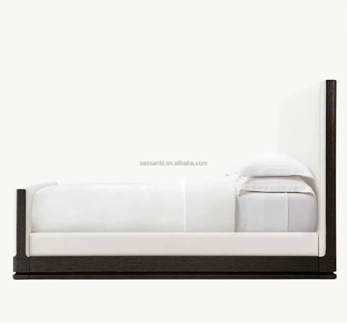 Upholstered Platform Bed – Contemporary Brushed Oak Fabric Statement Piece | 1601307746720