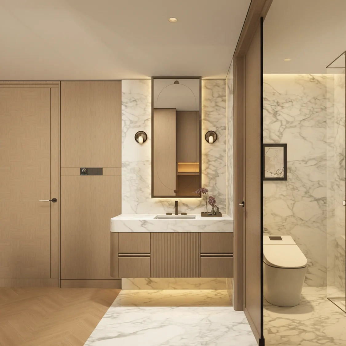 Customizable Dark Gray Wood Suspended Bathroom Cabinet Modern Minimalist