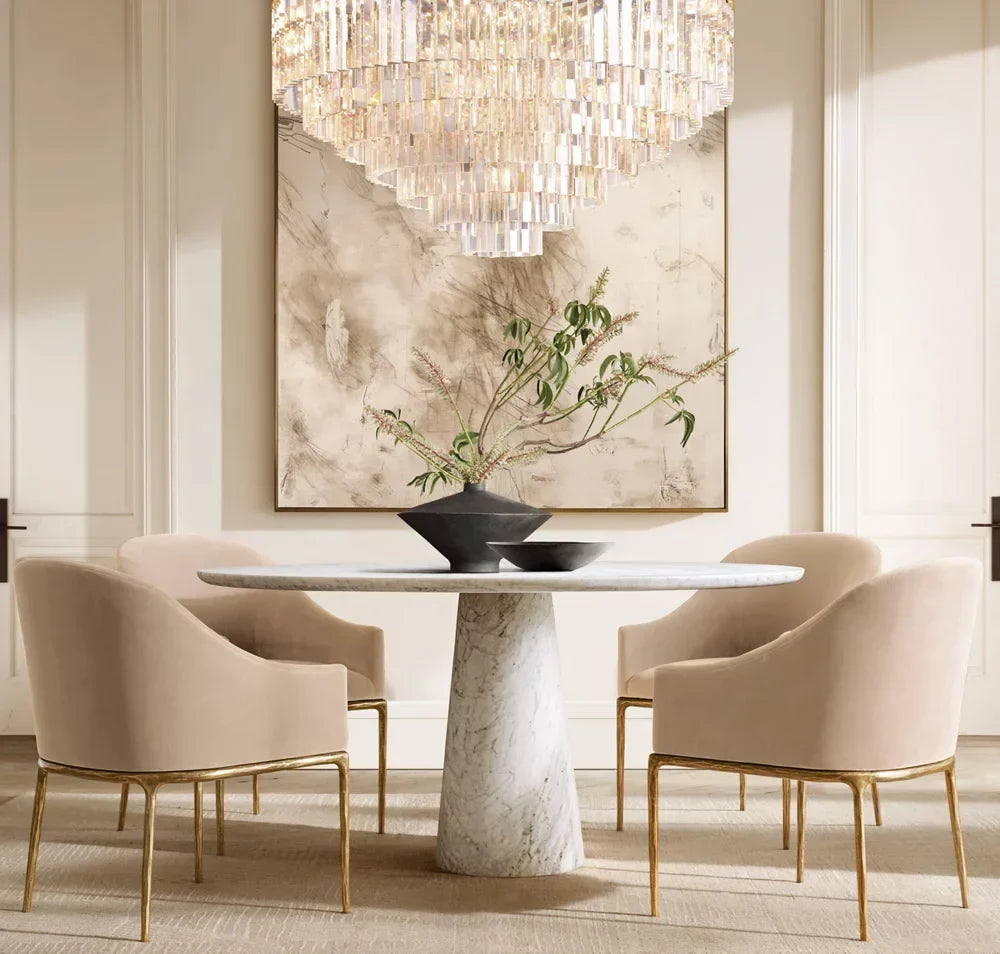 Round Dining Table – Sculptural Italian Arabescato Marble Celline Statement Piece