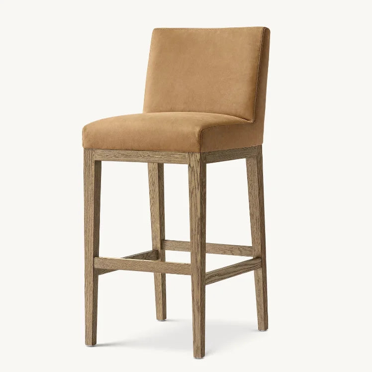 Morgen Midcentury Bar & Counter Stool – Leather & Oak Armless Statement Piece