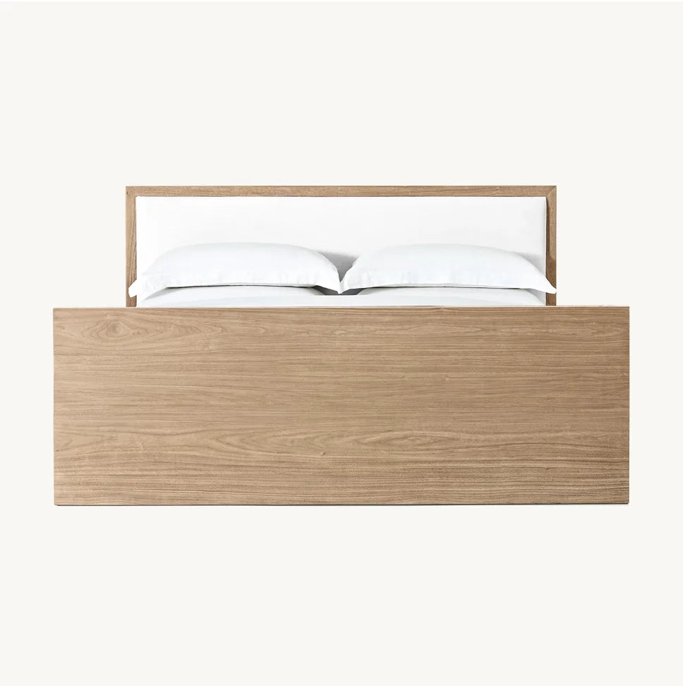 Enzo Fabric Panel Bed – Postmodern Sculptural Platform in Walnut | 1601318833530