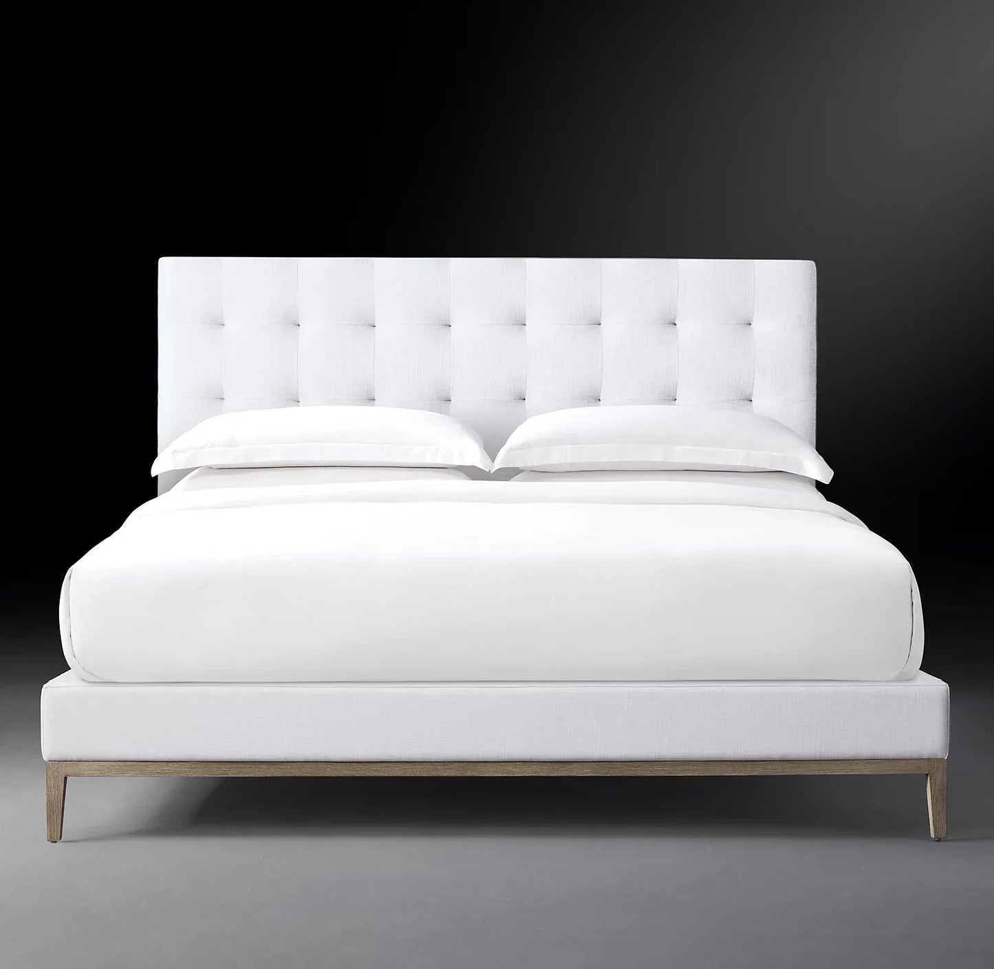 Italian Modernist Platform Bed – Winged Fabric Panel with Oak Base | 1600356053025