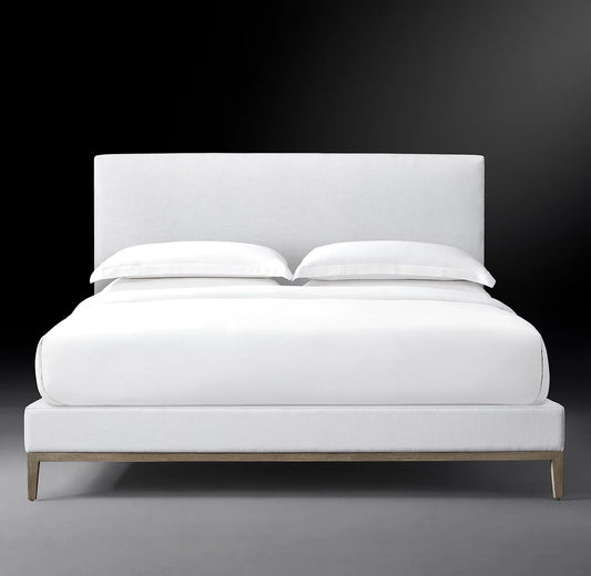 Italian Modernist Platform Bed – Winged Fabric Panel with Oak Base | 1600356053025
